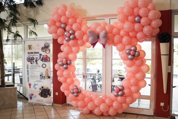 Ballonbogen in Rosa, Weiß und Silber – Thema Mickey/Minnie Mouse