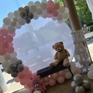 Ballonbogen in Rosa, Weiß und Silber